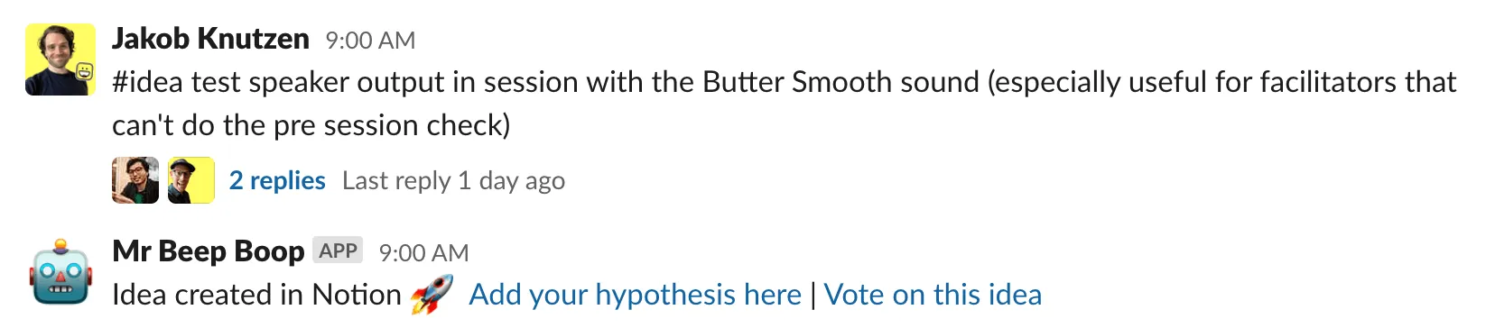 Confirmation message in Slack