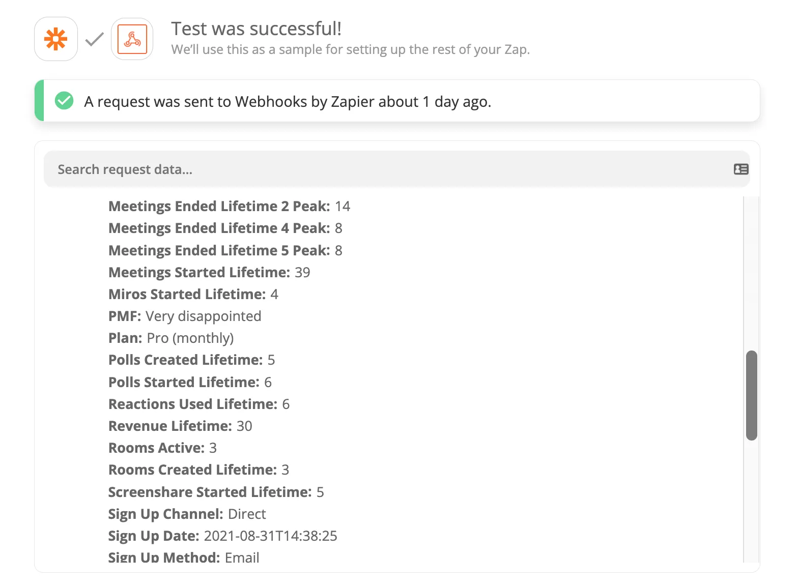 Zapier step querying Mixpanel for user properties