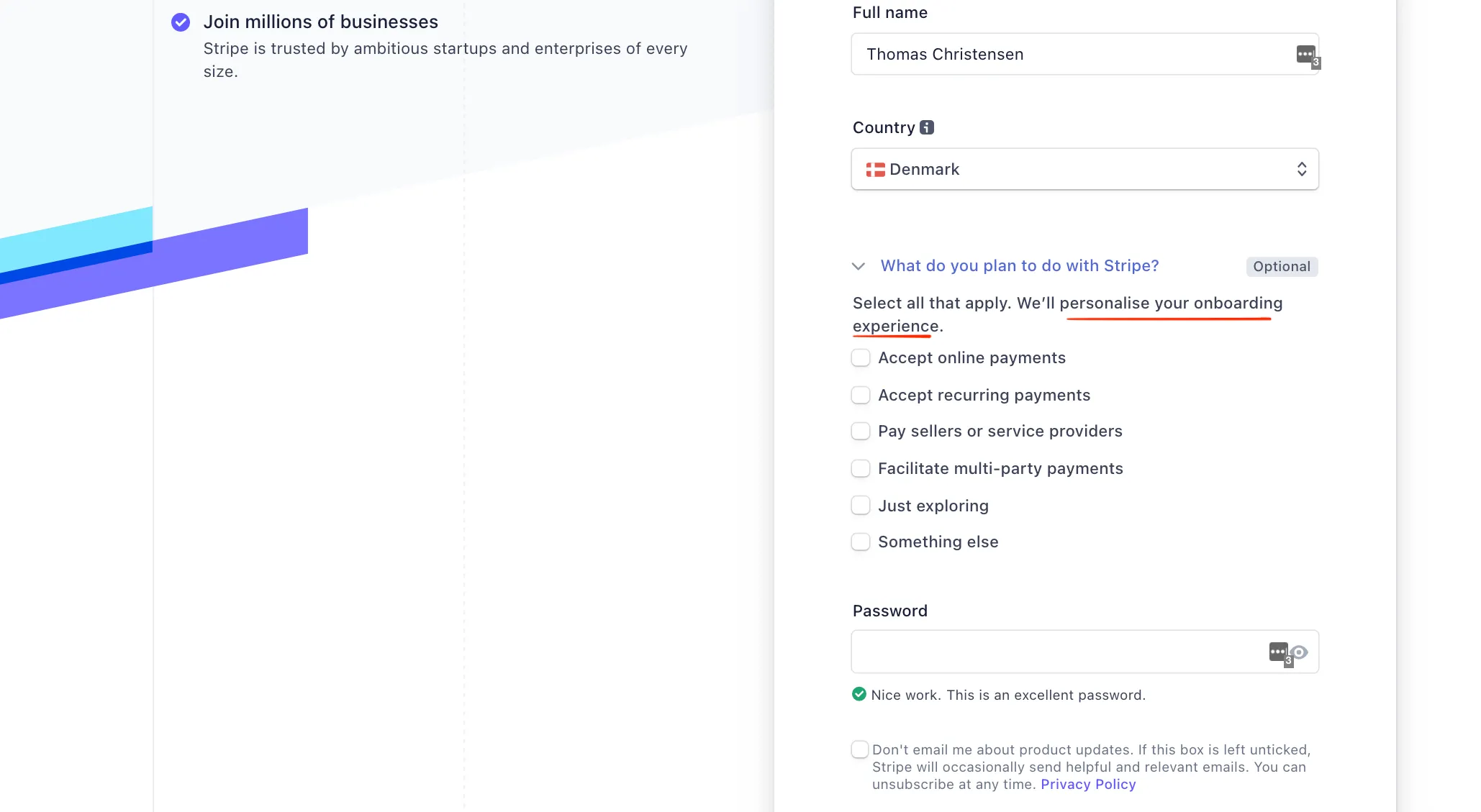 Stripe signup