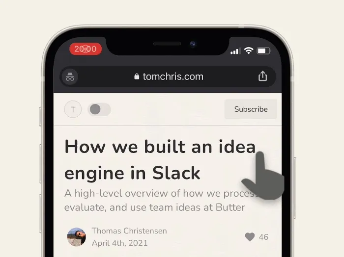 Subscribe flow on tomchris.com