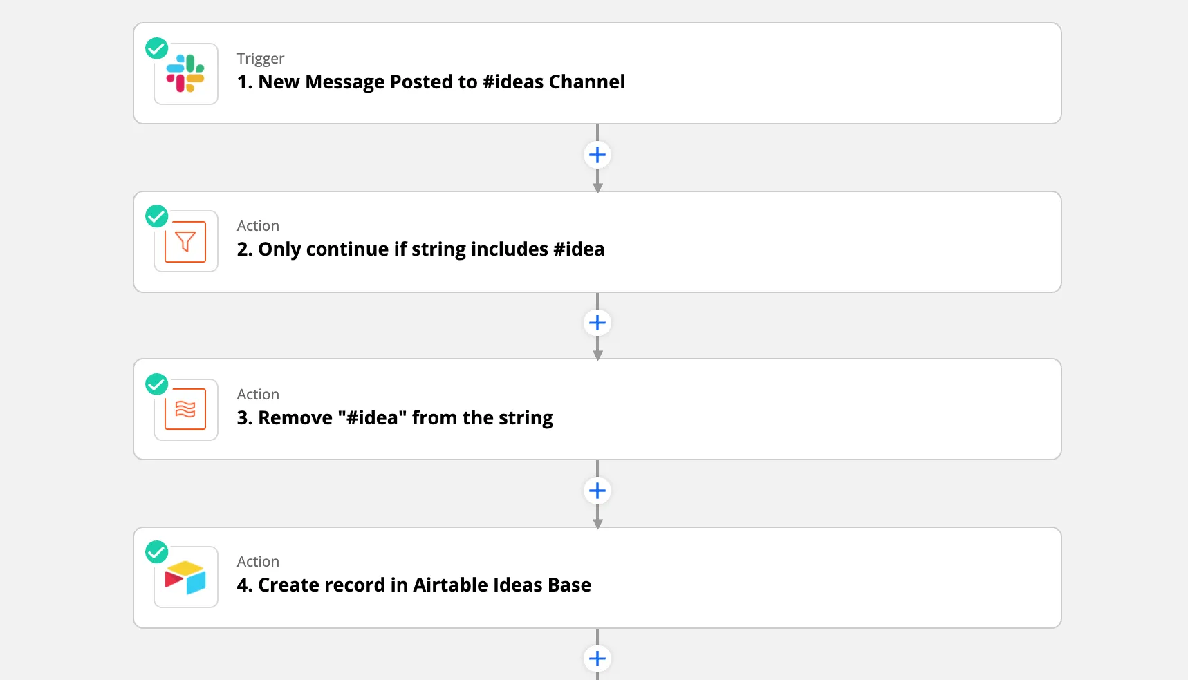Zapier setup connecting Slack and Airtable